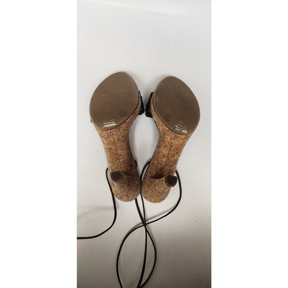 Antonio Melani Brown Macrame Woven Sandals Open Toe Ankle Wrap Cork Heel Sz 6.5 - Picture 11 of 11